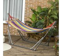 Shein Outsunny Hamaca con Soporte Plegable 2 en 1, Tendedero con Barra, Estructura de Acero, Hamaca de Camping Portátil de Algodón, Carga 120 kg, para Jardí