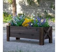 Shein Outsunny Huerto Urbano Jardinera de Madera Jardinera Rectangular con Patas Elevadas y 2 Drenajes para Flores Plantas Cultivos 100x36,5x36 cm Marrón
