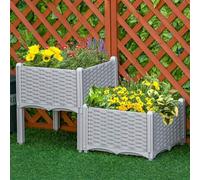 Shein Outsunny Juego de 2 Jardineras de Exterior Jardineras Cuadradas Imitación a Mimbre Combinación Libre Maceteros para Jardín Patio 40x40x26/44 cm
