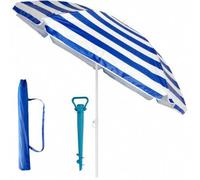 Shein Pack de Sombrilla de Playa de 8 Varillas con Pincho de Soporte de Arena Protección Solar UPF de Raya Azul Aluminio