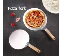Shein Pala para pizza de acero inoxidable de tamaño XXL con mango de madera, espátula para pizza de acero inoxidable, pala redonda de metal para pizza, pala