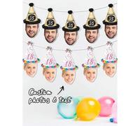 Shein Pancarta de cumpleaños con foto personalizada y edad, guirnalda de fotos con sombrero de fiesta divertido, guirnalda de decoración de cumpleaños con t
