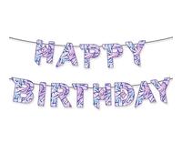 Shein Pancarta de cumpleaños de K-POP en púrpura, pancarta de papel temática de fiesta de cumpleaños de K-POP, bandera decorativa con estampado de grietas d