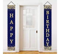 Shein Pancarta de Puerta Azul & Plateada Feliz Cumpleaños Decoración para Hombres, Pancarta Feliz Cumpleaños Letrero de Porche Suministros para Fiestas, Dec