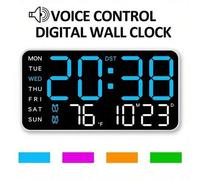 Shein Pantalla LED grande Reloj de pared digital con control de voz - Alimentación por USB, Doble alarma, Temperatura y Fecha/Semana, Brillo ajustable, Inte