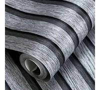 Shein Papel pintado con efecto 3D de lamas de madera, panel de madera gris oscuro y negro, papel pintado de enrejado de madera rústica para pared de lamas d