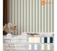 Shein Papel tapiz autoadhesivo a rayas de color neutro estilo macaron, fácil de quitar, 4 colores, 15.75*108.27 pulgadas, decoración de pared para dormitori