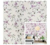 Shein Papel tapiz autoadhesivo con vid de peonía de lavanda, estilo de lujo francés para dormitorio y sala de estar, renovación de pared de acento, papel ta