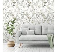 Shein Papel tapiz autoadhesivo de hojas de acuarela elegante, calcomanía de pared extraíble, mural de fondo de color claro delicado para decoración de pared