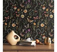 Shein Papel tapiz de bosque de medianoche, papel tapiz extraíble con mariposa y floral de serpiente adecuado para dormitorio, baño, pegatina de pared de pla