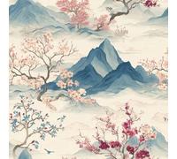 Shein Papel tapiz de paisaje acuarela estilo chino autoadhesivo removible fácil de aplicar elegante planta de flor de cerezo papel tapiz impermeable adecuad