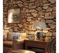 Shein Papel tapiz efecto de ladrillo de piedra 3D, papel tapiz rústico falso con textura marrón para decoración de dormitorio, sala de estar, comedor, cafet