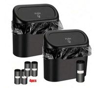 Shein Papelera de coche con tapa, mini papelera organizadora de coche, caja de almacenamiento de coche con bolsas de basura, adecuada para vehículo, hogar,