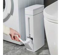 Shein Papelera de esquina ultrafina ahorradora de espacio con cepillo de baño y soporte - Papelera de baño rectangular compacta, diseño de plástico duradero