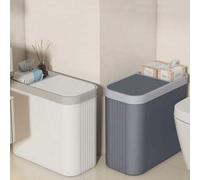 Shein Papelera sin manos estrecha con tapa para baño, papel higiénico, cubo de basura delgado, diseño minimalista, ahorro de espacio, cesta de residuos, con