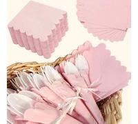Shein Paquete de 25/50 servilletas de fiesta cuadradas de color rosa/blanco, de 25*25cm con borde floral de unicolor, adecuadas para bodas, fiestas, cumplea