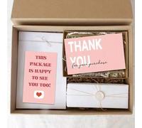 Shein Paquete de 50 tarjetas de felicitación simples de agradecimiento en color rosa, tarjetas de presentación de papel de cobre, decoración de envoltura de