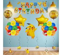 Shein Paquete de Decoración para Fiesta, Pancarta de Personaje Feliz Cumpleaños, Globo Grande de Papel de Aluminio, Globos Impresos de Estrella Dorada & Mul