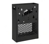 Shein Paragüero de Metal, Soporte de Paraguas, Rectangular, con Bandeja de Agua Extraíble, 4 Ganchos, Diseño Tallado, para Entrada, Oficina, Negro