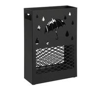 Shein Paragüero de Metal, Soporte de Paraguas, Rectangular, con Bandeja de Agua Extraíble, 4 Ganchos, Diseño Tallado, para Entrada, Oficina, Negro