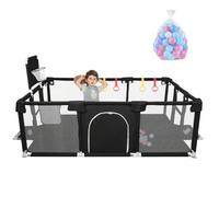 Shein Parque infantil grande para bebés XL 180 x 120 cm, parque infantil para bebés y niños pequeños con red transpirable, 50 pelotas de juego y 4 anillos d