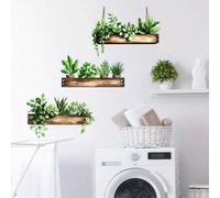 Shein Pegatina de pared autoadhesiva con estante de planta realista en maceta para decoración de fondo de pared de dormitorio, baño, sala de estar y hogar