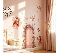 Shein Pegatina de pared con arco y flores para el hogar, calcomanía de pared con hadas y mariposas para decoración de dormitorio, sala de estar, sofá, entra