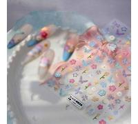 Shein Pegatinas de arte de uñas 5D con flores, mariposas y margaritas del jardín, decoraciones de uñas 3D con estrellas y lunas en relieve, suministros para