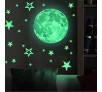 Shein Pegatinas de estrellas y luna llena que brillan en la oscuridad para el cielo estrellado, hermosas pegatinas de pared que brillan en la oscuridad para