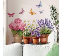 Shein Pegatinas de flores en maceta, valla de jardín, margaritas y mariposas, decoración del hogar, suministros para dormitorio de niños pequeños, arte de p