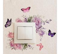Shein Pegatinas de interruptor con diseño floral y de mariposa, tema de mini jardín, decoración de toma de corriente de PVC, decoración de pared encantadora