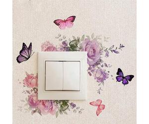 Shein Pegatinas de interruptor con diseño floral y de mariposa, tema de mini jardín, decoración de toma de corriente de PVC, decoración de pared encantadora