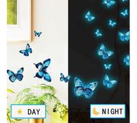 Shein Pegatinas de pared de mariposas azules que brillan en la oscuridad, adecuadas para dormitorio, sala de estar, decoración de interruptores de luz, deco