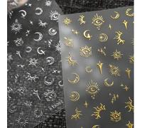 Shein Pegatinas de Sol Luna Estrella con Lámina Dorada, Pegatinas de PVC Impermeables Adecuadas para Cuadernos, Botellas de Agua, Decoración DIY, Útiles Esc