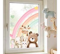Shein Pegatinas reutilizables de estática para ventanas, calcomanías de animales suaves con arcoíris, decoraciones de oso y elefante de acuarela lindos, ade