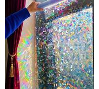 Shein Película de ventana holográfica 3D arcoíris semitransparente estática, removible sin pegamento, decoración de puerta de vidrio para sala de estar del