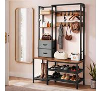 Shein Perchero con estante para zapatos, perchero independiente para pasillo con 2 estantes, perchero industrial con 9 ganchos para pasillo, sala de estar,