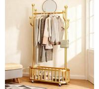 Shein Perchero con ruedas para dormitorio, barra metálica con cesta de almacenaje y ruedas, perchero independiente para armario, lavandería o tienda, 175 x