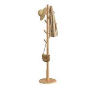 Shein Perchero, Madera Maciza, en Forma de Árbol, 8 Ganchos para Chaquetas, Sombreros, para Pasillo, Ganchos y Barra de Soporte de Madera de Caucho, Natural