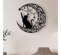 Shein Pieza decorativa para el hogar, colgante decorativo de silueta de gato negro de metal en forma de luna, ideal para Halloween, otoño, festivales y deco