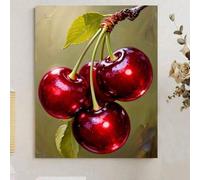 Shein Pintura al óleo DIY por números de cereza dulce roja, set de manualidades en lienzo, kits de arte de pared estéticos para adultos, decoración del hoga