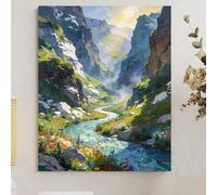 Shein Pintura al óleo DIY por números de paisaje de montaña, valle y río, lienzo de pintura, manualidades para adultos, decoración del hogar, 8x12/16x20 pul