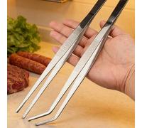 Shein Pinzas largas de acero inoxidable gruesas, rectas, de codo, con cabeza redonda, dientes largos, pinzas auxiliares, utensilios de cocina, pinza manual