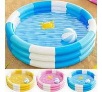 Shein Piscina inflable redonda a rayas, piscina inflable portátil, piscina de juego de agua familiar de PVC grueso y duradero adecuada para fiestas de veran
