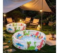 Shein Piscina inflable redonda compacta y duradera de PVC, equipada con accesorios de entretenimiento familiar, piscina inflable, diseño vibrante de dinosau