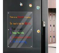 Shein Pizarra magnética de acrílico grande con 6 agujeros para refrigerador, calendario de borrado en seco, planificador de comidas reutilizable, pizarra de