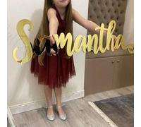 Shein Placa de nombre dorada, gran letrero decorativo de pared, montado en la pared, boda, señalización de fiesta, placa de nombre con letras de espejo, let