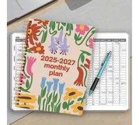 Shein Planificador mensual A5 2025-2027, planificador semanal y mensual simple con cuaderno, calendario académico anual con notas, 32 páginas, útiles de ofi