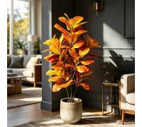 Shein Planta artificial de baniano grande de 85-125cm, rama de árbol de ficus falsa, hojas de árbol de otoño, planta de palma tropical falsa, hojas de plást