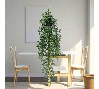 Shein Plantas artificiales colgantes en macetas, estantería colgante de pared, decoración adecuada para interiores, exteriores, sala de estar, decoración de